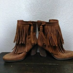 Brown fringe boots